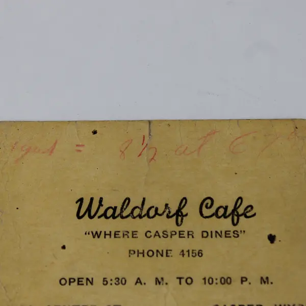 Vintage Waldorf Cafe Casper Wyoming Restaurant Business Card 1950s