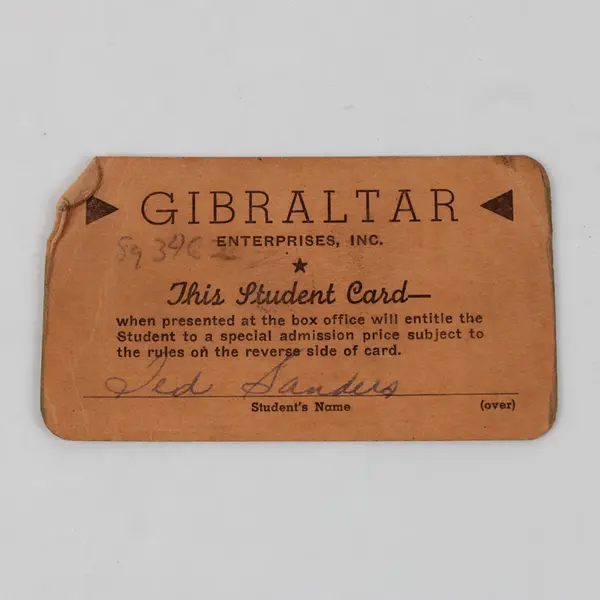 Vintage Gibraltar Theaters Student Discount Card Casper Wyoming Ted Sanders