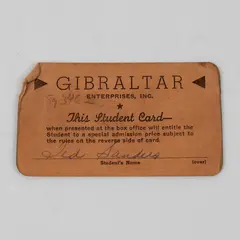 Vintage Gibraltar Theaters Student Discount Card Casper Wyoming Ted Sanders