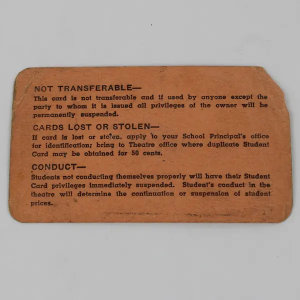 Vintage Gibraltar Theaters Student Discount Card Casper Wyoming Ted Sanders