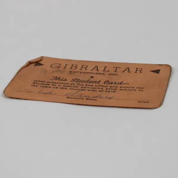 Vintage Gibraltar Theaters Student Discount Card Casper Wyoming Ted Sanders