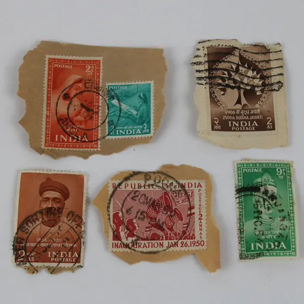 Lot Of 6 India Stamps Used 1950s Inauguration Tilak Buddha Kabir Mirabai