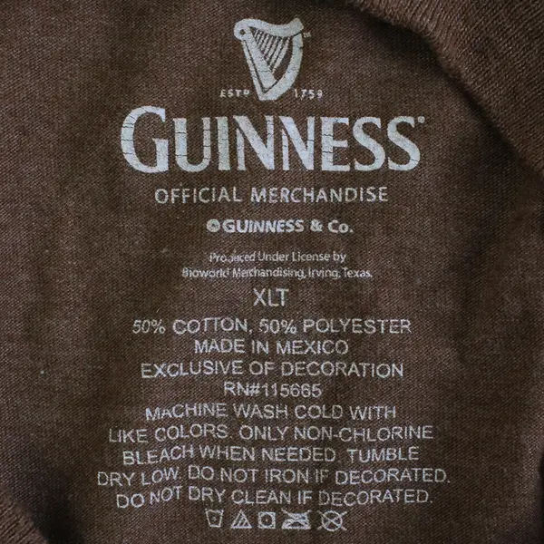 Guinness Official Merch Men's XLT Brown Shamrock Graphic Short Sleeve T-Shirt