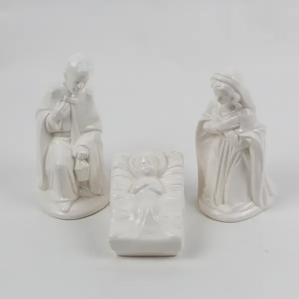 Vintage 3 Piece White Ceramic Holy Family Nativity Set