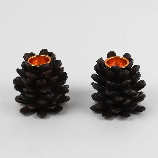 Set of 2 San Pacific International Pinecone Taper Candle Holders