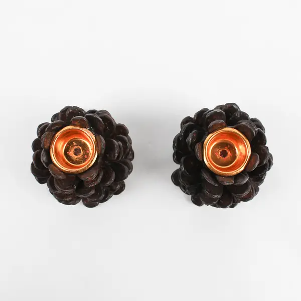 Set of 2 San Pacific International Pinecone Taper Candle Holders