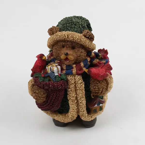 Young's Inc. Holiday Gifts Christmas Bears Teddy with Cardinals Resin Figurine
