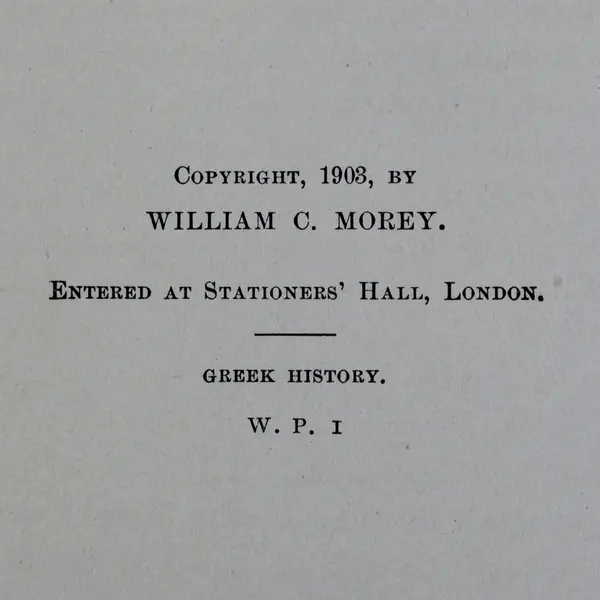 Antique Book Outlines Of Greek History by William C Morey 1903 Hardcover