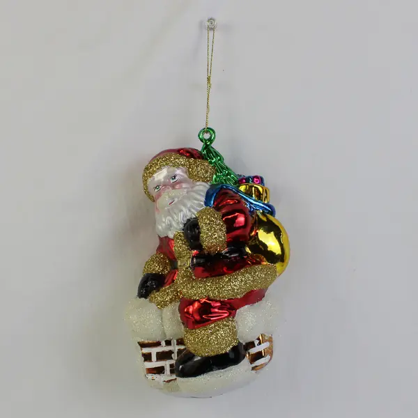 Vintage Santa On Chimney Plastic Christmas Ornament 7"