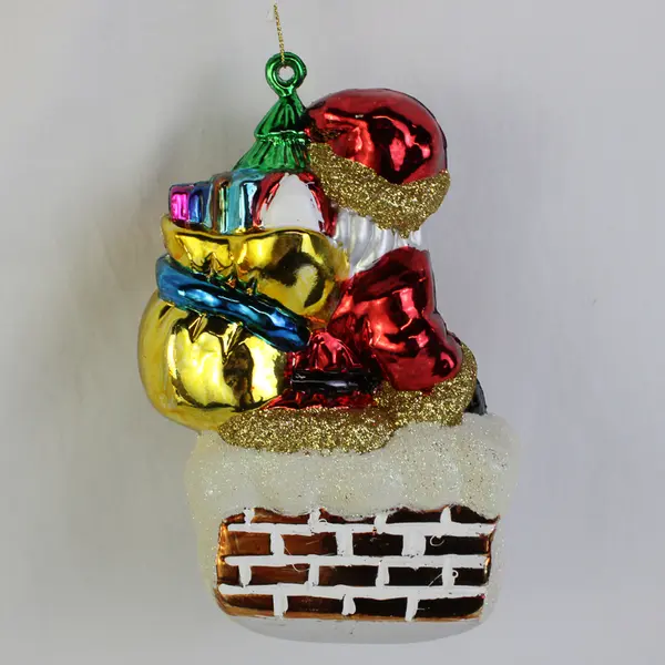 Vintage Santa On Chimney Plastic Christmas Ornament 7"
