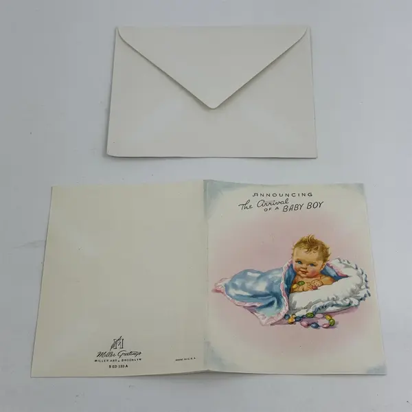 VTG Miller Greetings Birth Announcement Card Baby Boy 