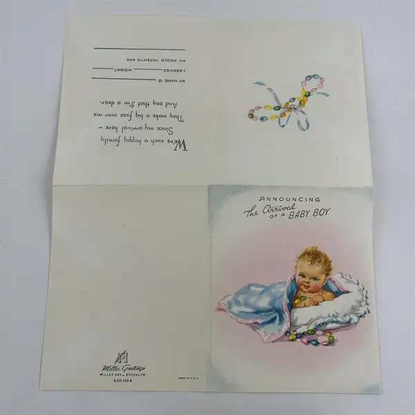 VTG Miller Greetings Birth Announcement Card Baby Boy 