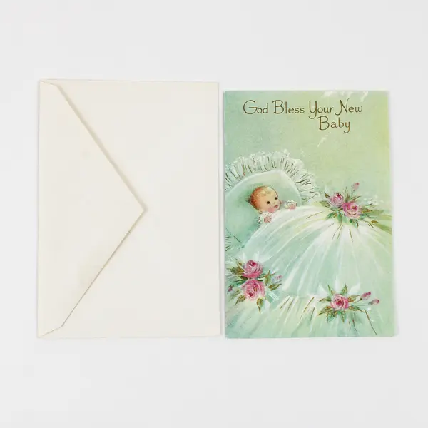 Vintage Salvatorian Christian Religious New Baby Congrats Greeting Card