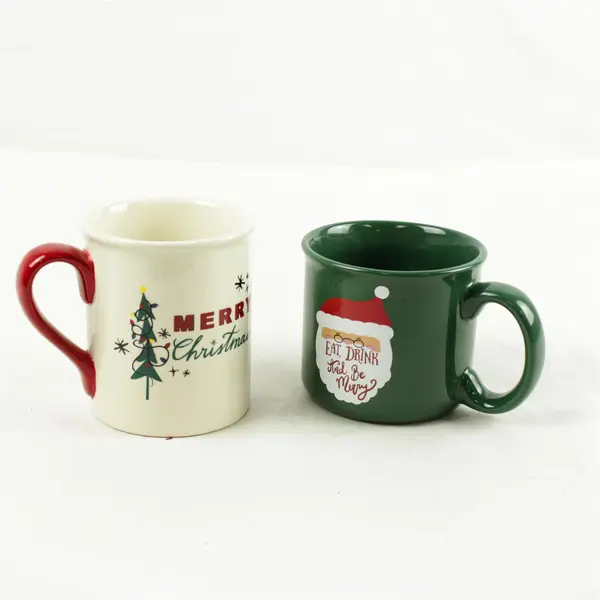 Lot of 2 Holiday Home Christmas Ceramic Coffee Mugs FLAWED