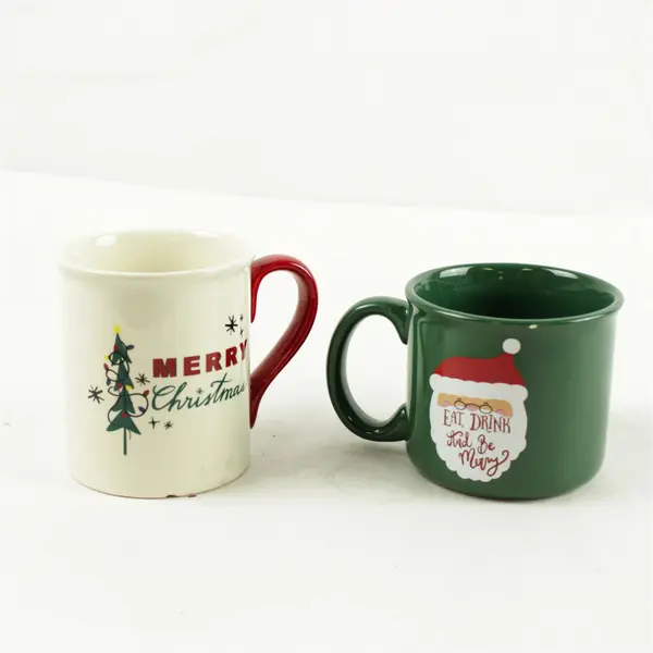 Lot of 2 Holiday Home Christmas Ceramic Coffee Mugs FLAWED