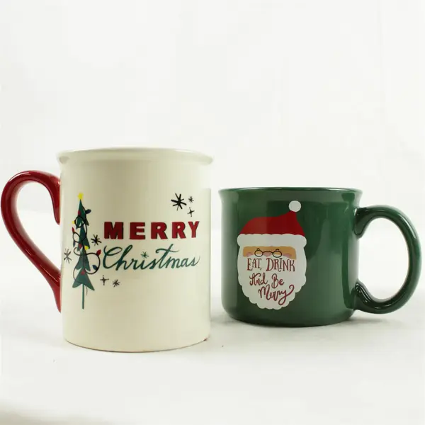 Lot of 2 Holiday Home Christmas Ceramic Coffee Mugs FLAWED