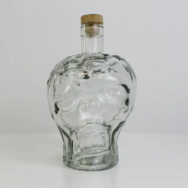 7.5" Clear Glass Skull-Shaped Bottle Cork Stopper Spooky Halloween Decor