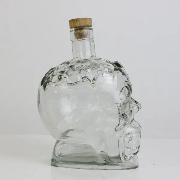 7.5" Clear Glass Skull-Shaped Bottle Cork Stopper Spooky Halloween Decor
