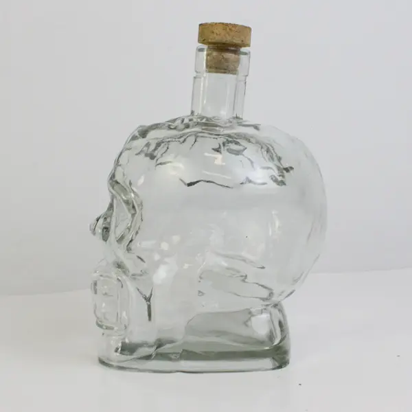 7.5" Clear Glass Skull-Shaped Bottle Cork Stopper Spooky Halloween Decor