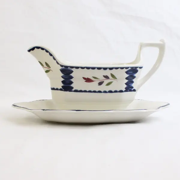 Adams Lancaster Ceramic Gravy Boat with Attached Underplate