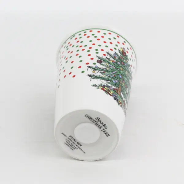 Spode Christmas Tree Polka Dot Travel Coffee Mug 8oz Ceramic With Lid