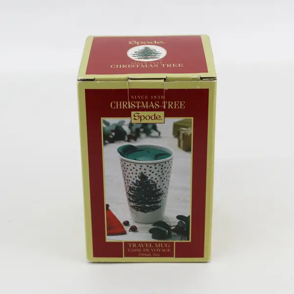 Spode Christmas Tree Polka Dot Travel Coffee Mug 8oz Ceramic With Lid