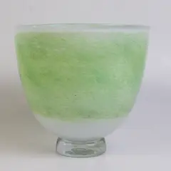 Hand-Blown Mottled Jade Green Glass Pedestal Bowl 6" Diameter