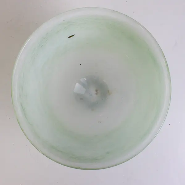 Hand-Blown Mottled Jade Green Glass Pedestal Bowl 6" Diameter