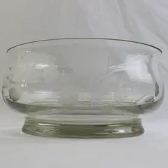 Floral Etched Glass Decorative Bowl 9.5" Diameter FLAWED