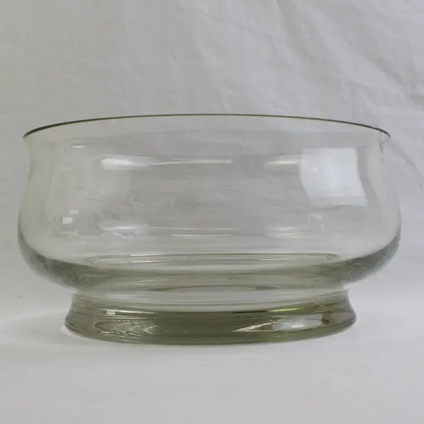 Floral Etched Glass Decorative Bowl 9.5" Diameter FLAWED