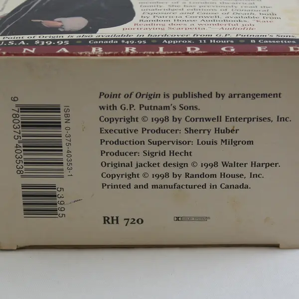 Point Of Origin By Patricia Cornwell Read By Kate Reading(Audio Bk, 8 Cassettes)
