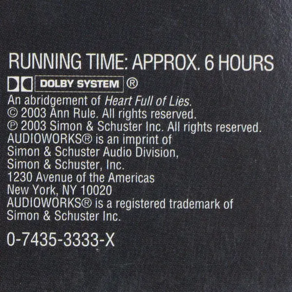 Heart Full Of Lies By Ann Rule Read By Blair Brown (Audio Book, 4 Cassettes)