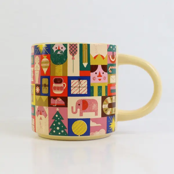 Wondershop Cecilia Ruiz Multicolor Christmas Stoneware Mug With Handle 4" Tall