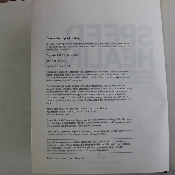 Bottom Line's Speed Healing By Bill Gottlieb 2017 Hardcover Good