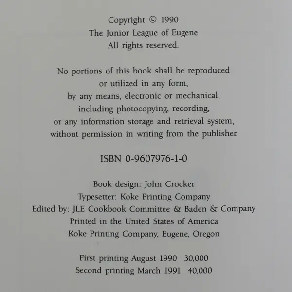 Savor the Flavor of Oregon Recipe Collection Junior League of Eugene 1991 HC