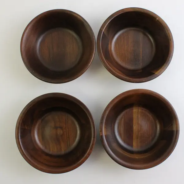 Lot Of 4 Matching Vermillion Walnut Solid Brown Wooden Bowls 6" x 2.25" Tall