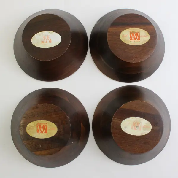 Lot Of 4 Matching Vermillion Walnut Solid Brown Wooden Bowls 6" x 2.25" Tall