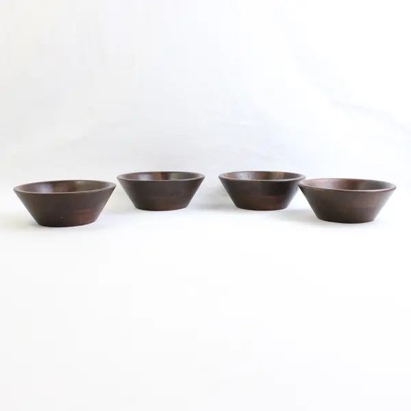 Lot Of 4 Matching Vermillion Walnut Solid Brown Wooden Bowls 6" x 2.25" Tall