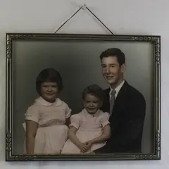 Vintage Framed Family Father Daughters Portrait Colorized Photograph 