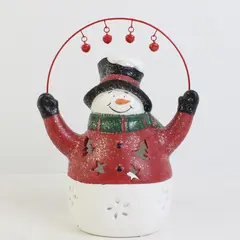 Heavy Christmas Porcelain Snowman, opening in back for Candle, 9" Tall 