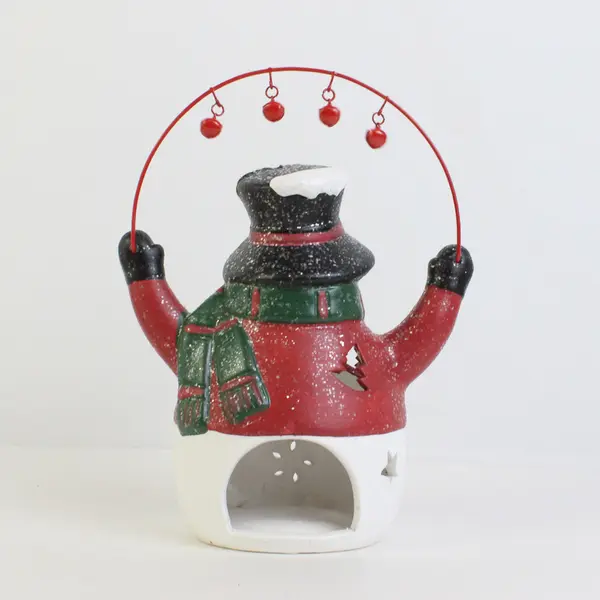 Heavy Christmas Porcelain Snowman, opening in back for Candle, 9" Tall 