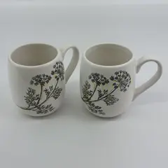 Set of 2 Tag Ceramic Coffee Mugs White With  Gray Queen Ann's Lace Pattern 