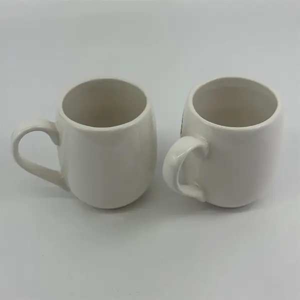 Set of 2 Tag Ceramic Coffee Mugs White With  Gray Queen Ann's Lace Pattern 