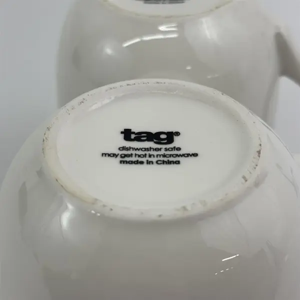 Set of 2 Tag Ceramic Coffee Mugs White With  Gray Queen Ann's Lace Pattern 