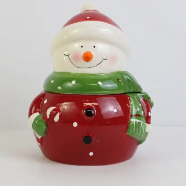 Snowman Cookie Jar Ceramic Holiday,  8.8" Tall 