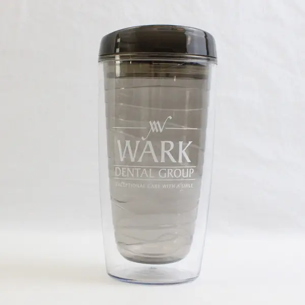 Wark Dental Group Black Clear Plastic Double Walled Insulated Tumbler 7" Tall