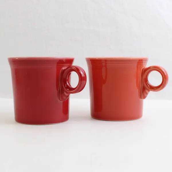 Lot Of 2 Fiesta Ceramic Ring Handled Coffee Mugs Orange & Red 3.5" Tall