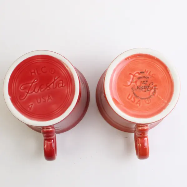 Lot Of 2 Fiesta Ceramic Ring Handled Coffee Mugs Orange & Red 3.5" Tall