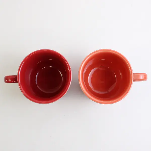 Lot Of 2 Fiesta Ceramic Ring Handled Coffee Mugs Orange & Red 3.5" Tall