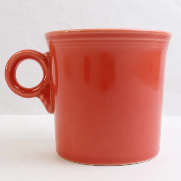 Lot Of 2 Fiesta Ceramic Ring Handled Coffee Mugs Orange & Red 3.5" Tall